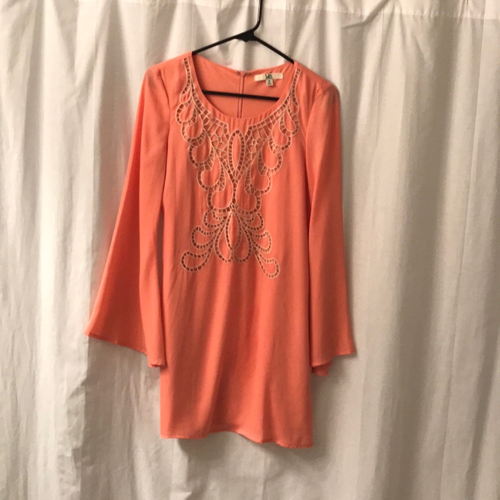 Pink Dress with Embroidery and Bell Sleeve